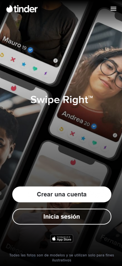 Главный экран Tinder, заблокирован в РФ